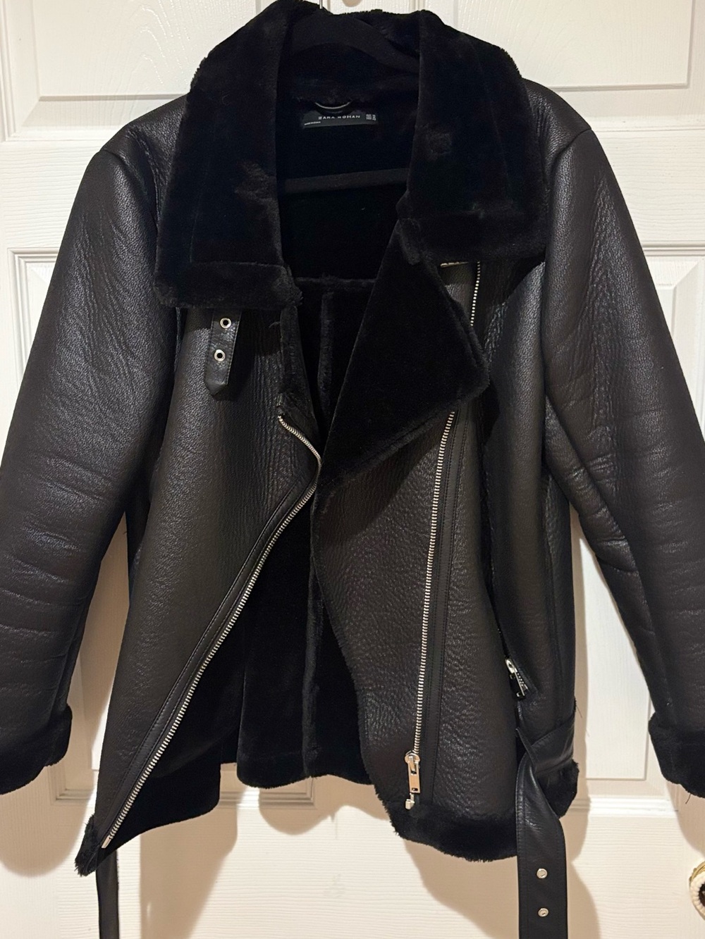 Black Faux Shearling Aviator Jacket - Women's